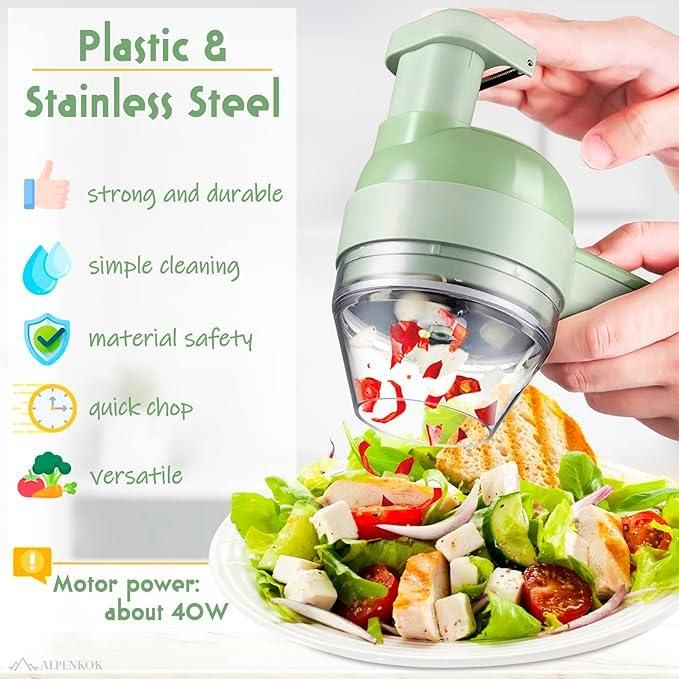 4-in-1 Portable Electric Vegetable Cutter Set – Wireless Food Processor & Chopper